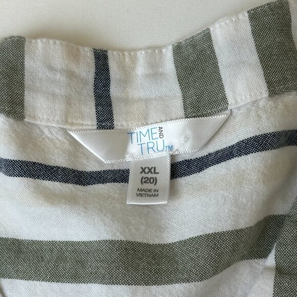 Time and Tru Shirt Womens 2XL White Green Striped Button Tie Front Short Sleeve - Picture 3 of 10